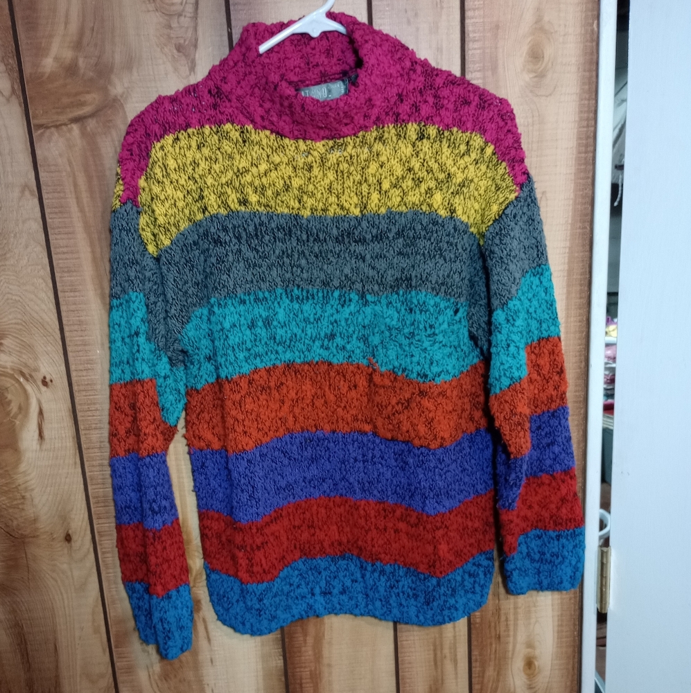 Vintage 80s Gitano Plus Colorful Squares Knit Mock Neck Sweater Women’s Size XL